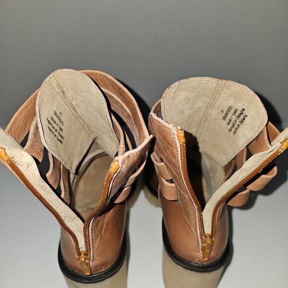 Free People Jesse Ankle Boot Womens EU 41 Tan Leather Cutout Chunky Platform - Picture 12 of 16